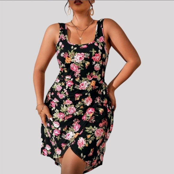 5️⃣ for 2️⃣5️⃣ Plus Floral Wrap High Low Tank Dress, 1XL - Picture 1 of 5